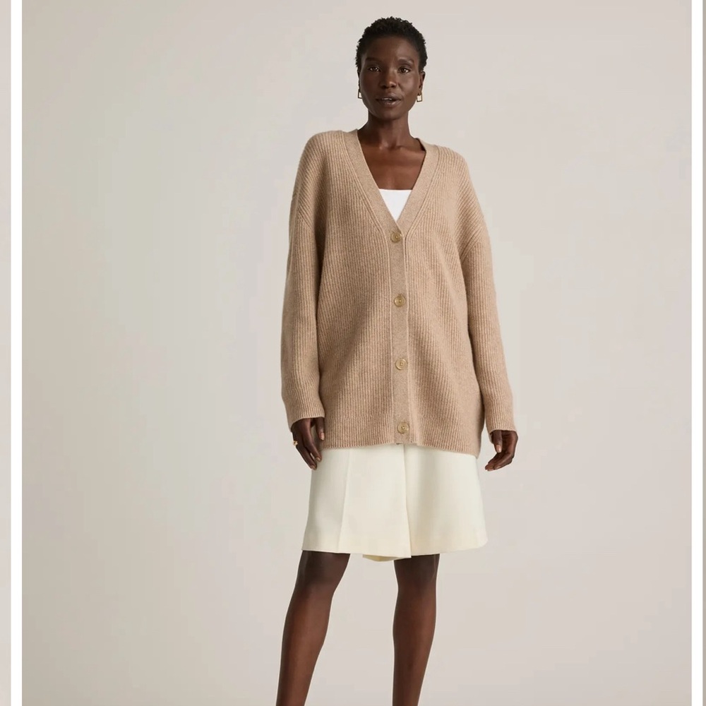 Quince Cashmere XS Over Sized Boyfriend Cardigan in Oatmeal